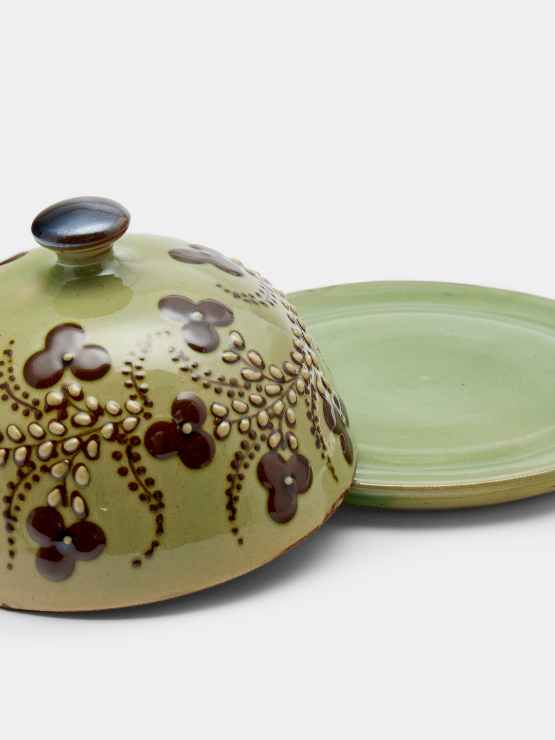 Poterie d’Évires - Flowers Hand-Painted Ceramic Small Butter Dish - Green - ABASK