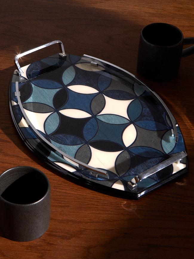 Mastellone Giuseppe - Wood Inlay Tray (12.5in/32cm) - Blue - ABASK
