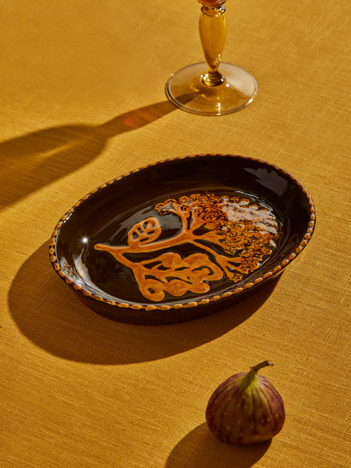 Aono Pottery - Hydrangea Slipware Oval Dish - Brown - ABASK