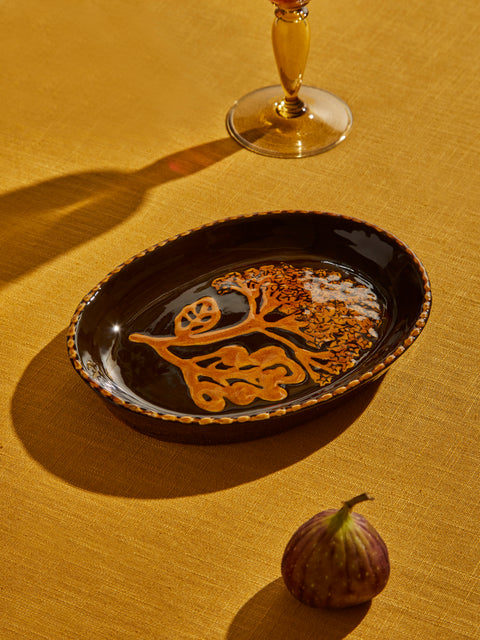 Aono Pottery - Hydrangea Slipware Oval Dish - Brown - ABASK
