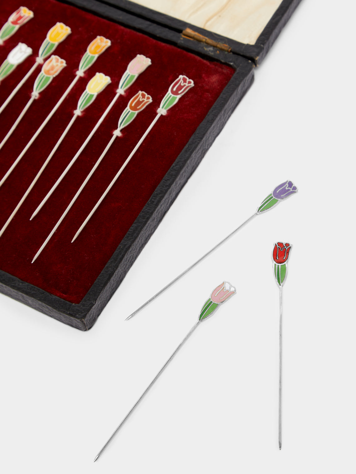 Antique and Vintage - 1953 Dutch Tulip Silver and Enamel Cocktail Picks (Set of 12) -  - ABASK