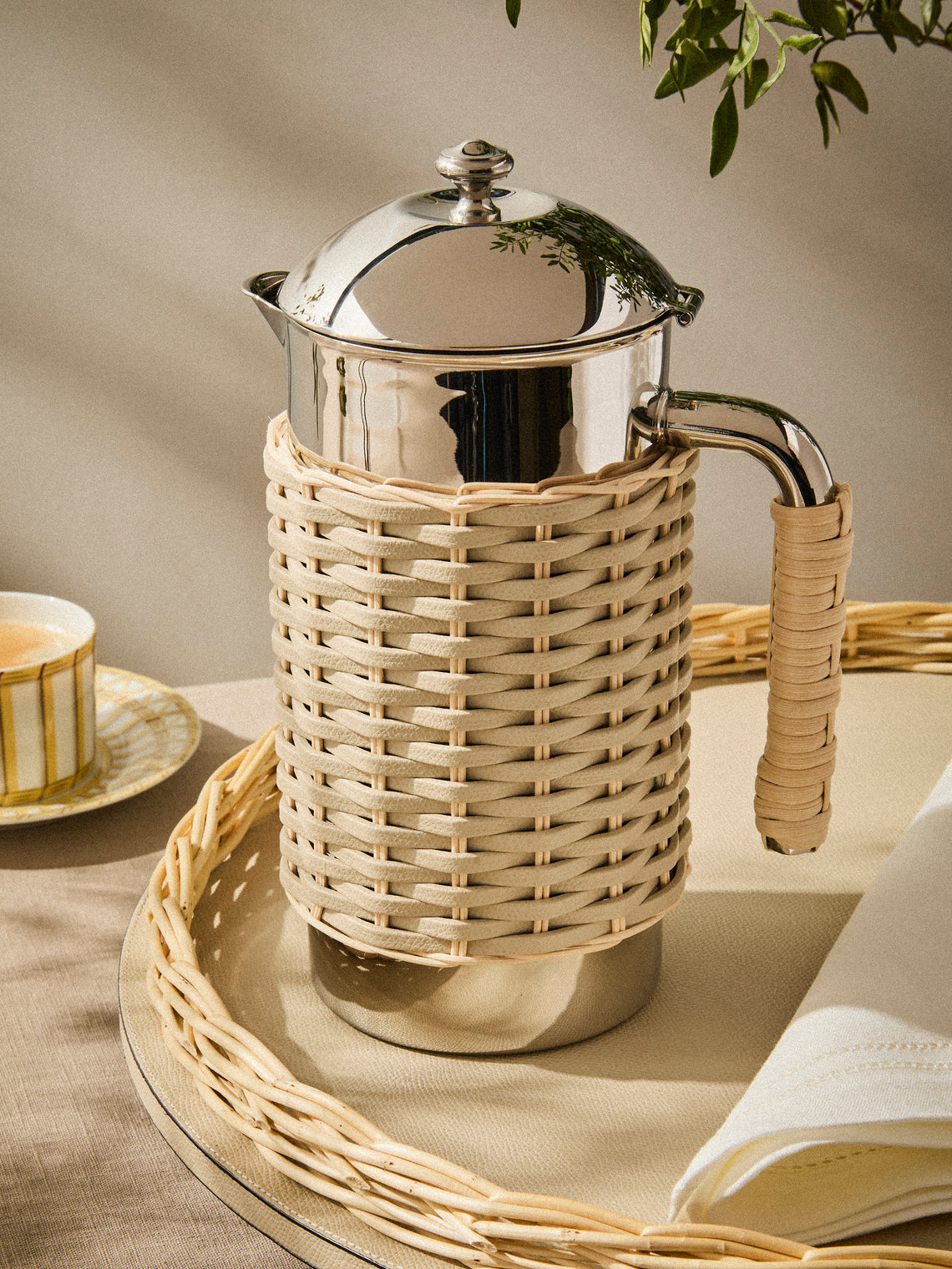 Pigment France - Rennes Leather and Rattan Carafe (42oz/1.2L) - Cream - ABASK