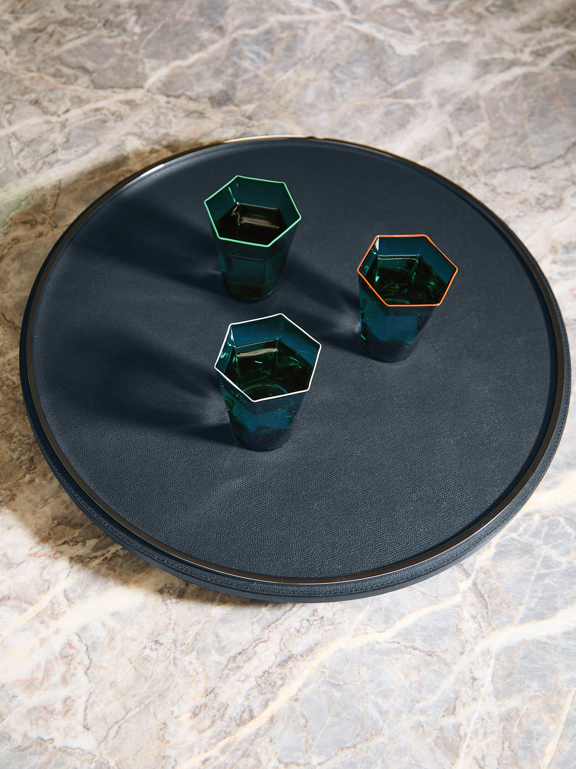 Giobagnara - Neptune Leather Lazy Susan - Navy - ABASK