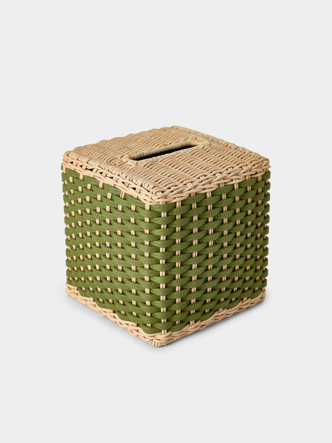 Pigment France - Antibes Leather and Rattan Tissue Box - Green - ABASK