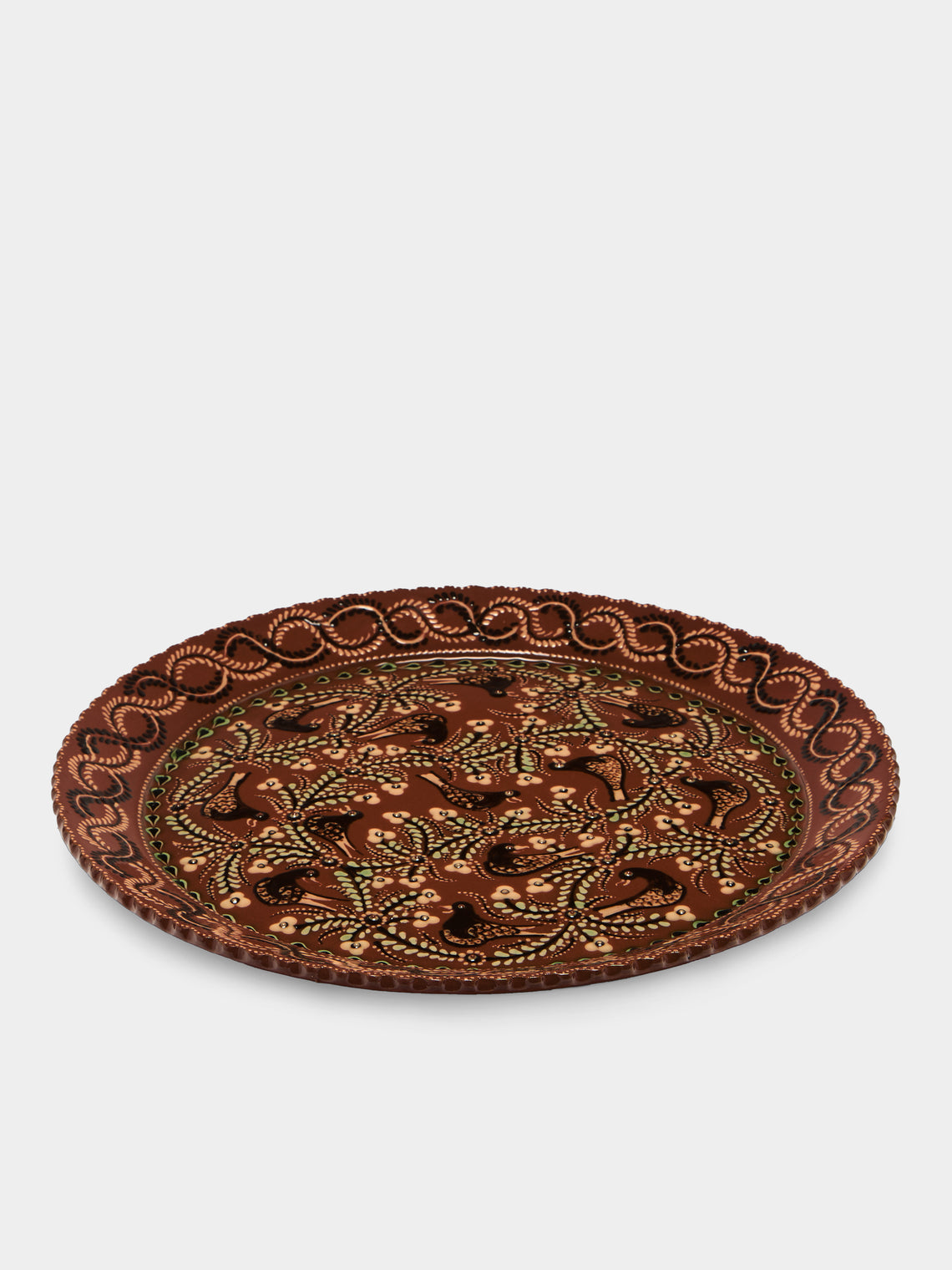 Poterie d’Évires - Birds Hand-Painted Ceramic Large Platter - Light brown - ABASK