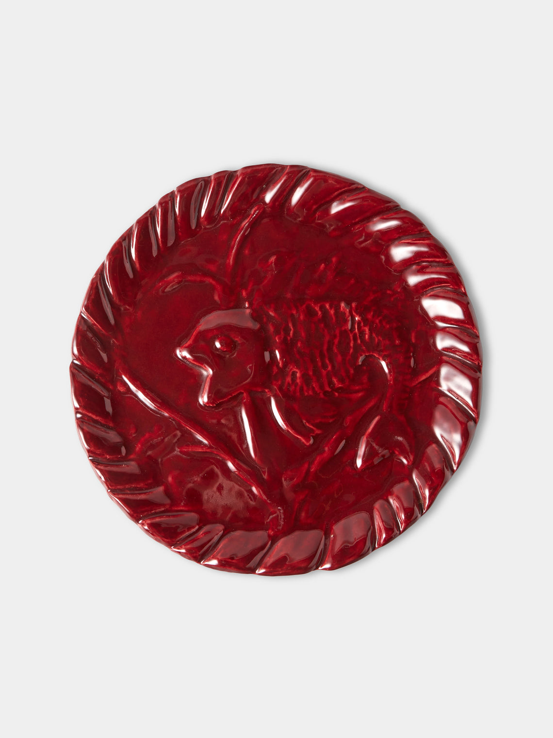 Antique and Vintage - 1950s Jerome Massier Ceramic Lobster Platter with Dinner Plates (Set of 12) - Red - ABASK