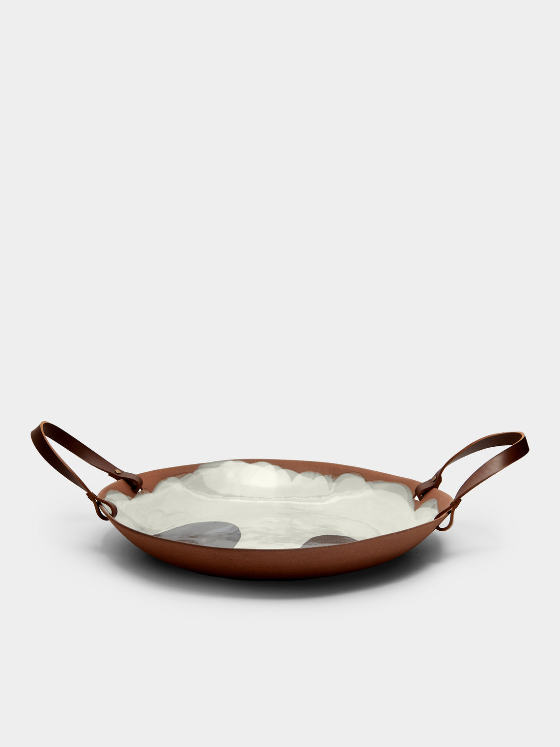 Silvia K Ceramics - Hand-Glazed Terracotta Large Serving Bowl with Leather Handle -  - ABASK