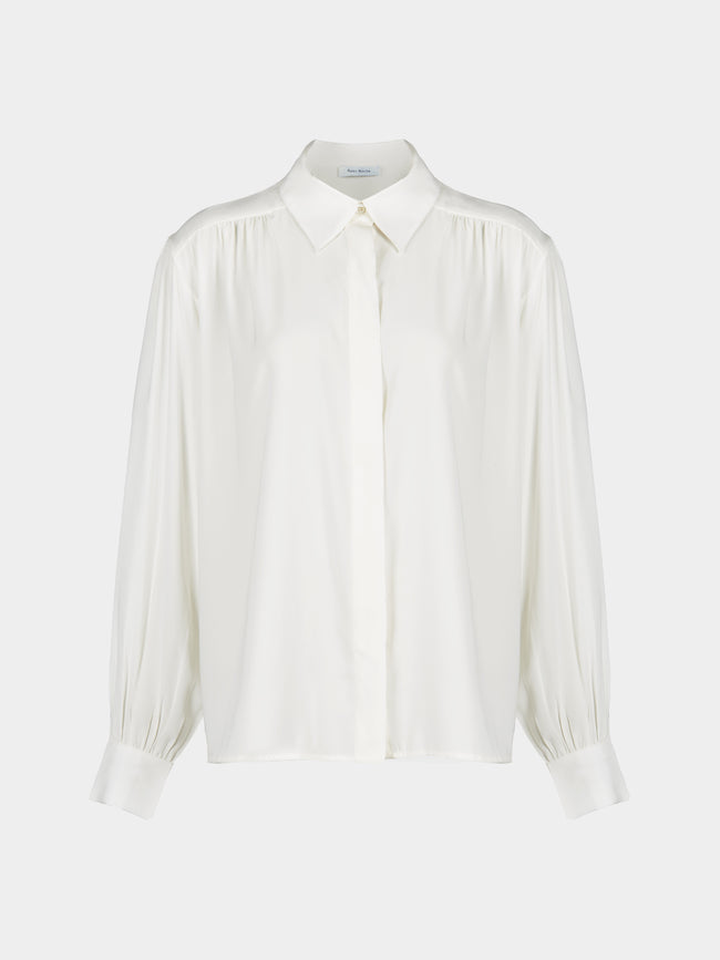 Ryan Roche - Silk Collared Blouse | Size: S - White - ABASK - 