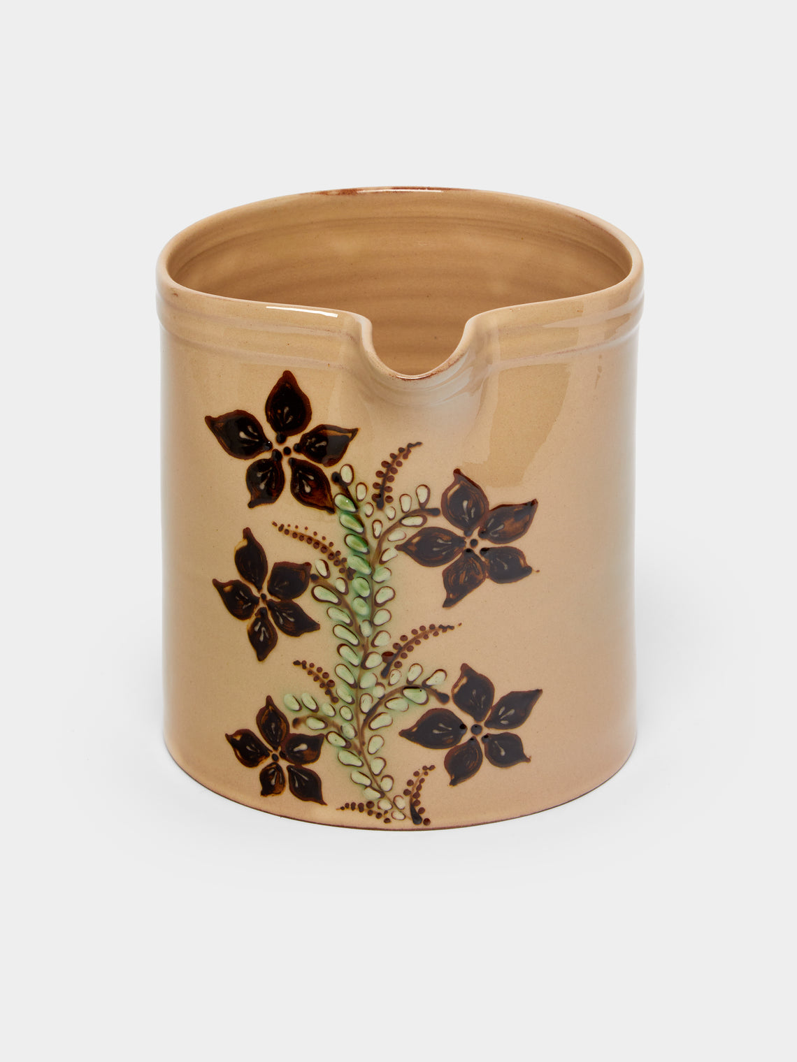 Poterie d’Évires - Flowers Hand-Painted Ceramic Straight-Edge Jug -  - ABASK