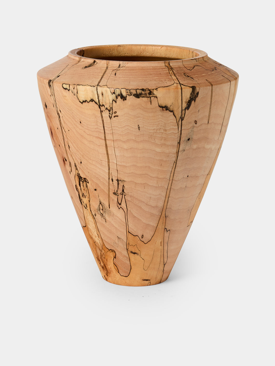 Iida Woodturning - Hand-Turned Spalted Maple Oil-Finish Vase (11.5in/29cm) - Brown - ABASK - 