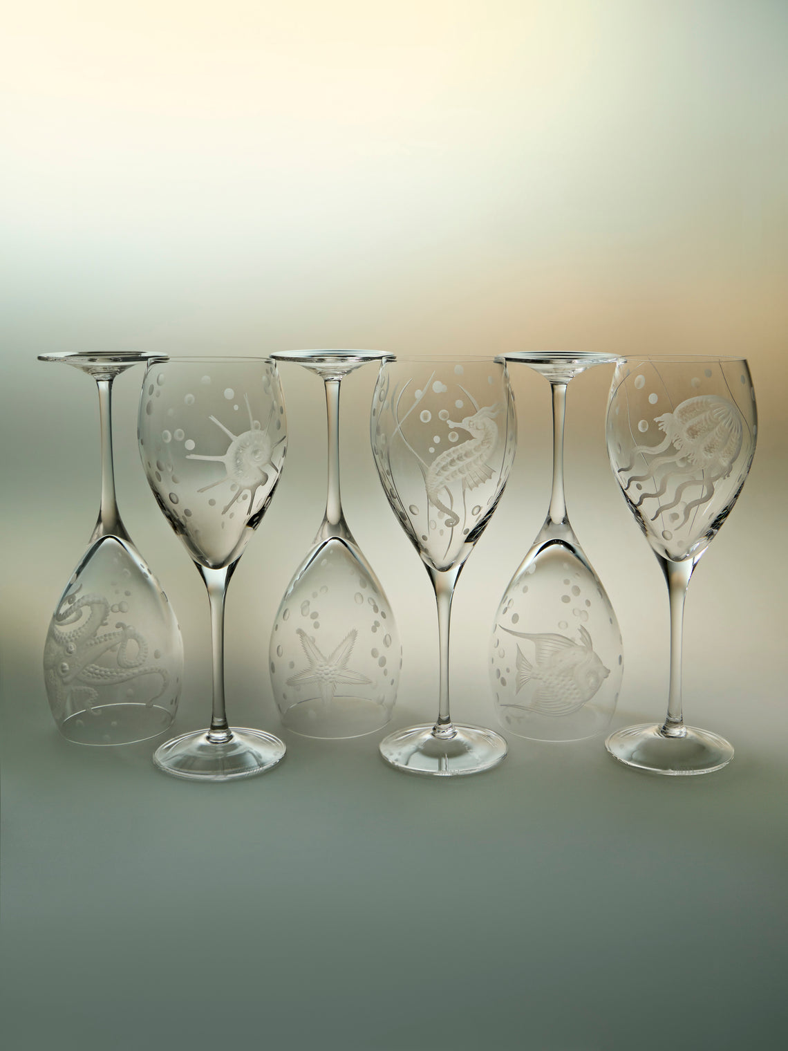 Artel - Sea Life Hand-Engraved Crystal Wine Glasses (Set of 6) - Clear - ABASK