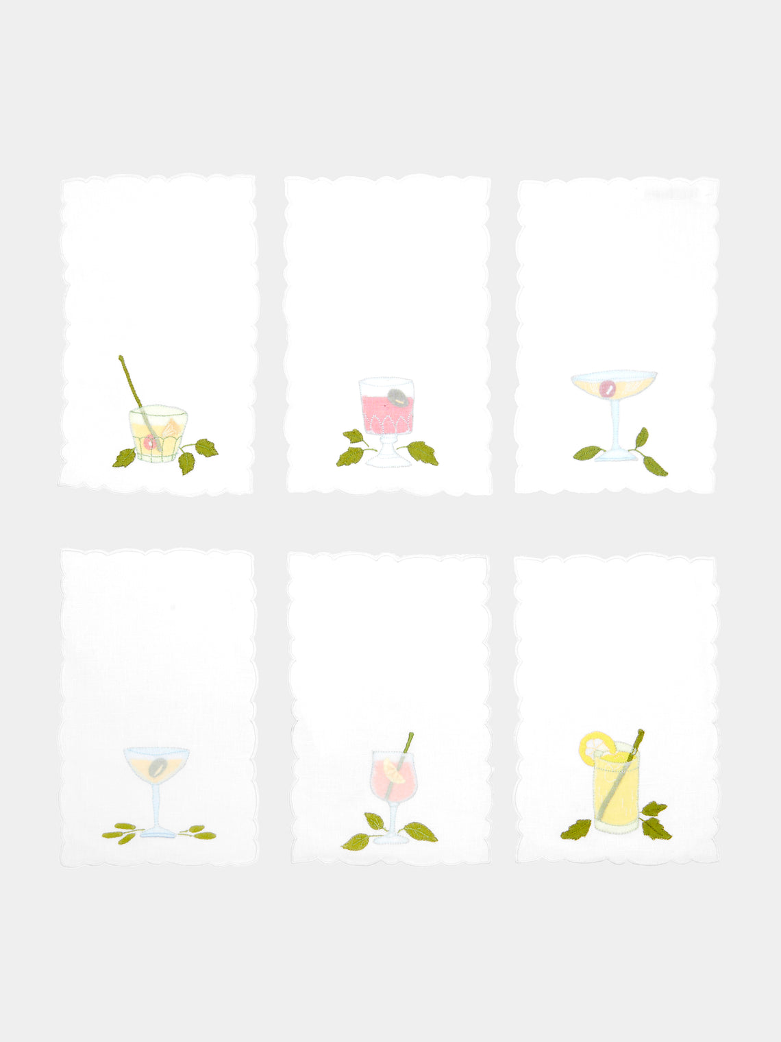Taf Firenze - Bicchieri Hand-Embroidered Linen Cocktail Napkins (Set of 6) -  - ABASK - 
