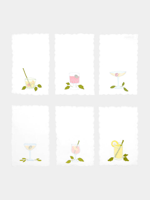 Taf Firenze - Bicchieri Hand-Embroidered Linen Cocktail Napkins (Set of 6) -  - ABASK - 