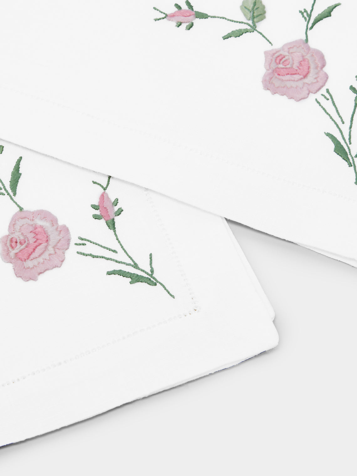 Taf Firenze - Roseline Firenze Hand-Embroidered Linen Tablecloth and Napkins (Set of 12) -  - ABASK