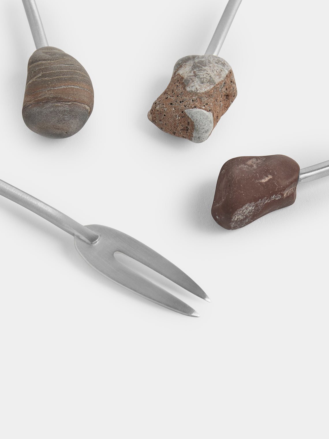 Thalia Maria Silver - Sterling Silver and Pebble Cocktail Forks (Set of 2) - Silver - ABASK