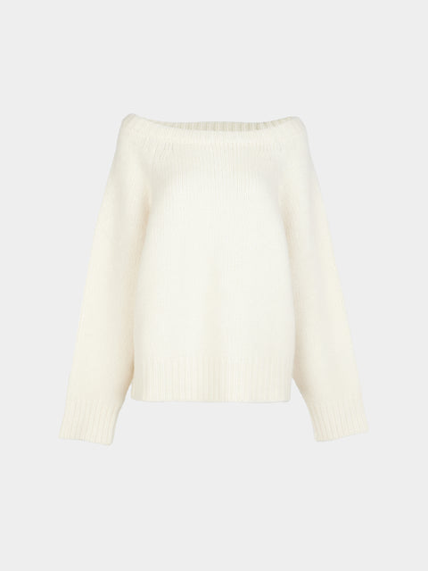 Ryan Roche - Cloud Cashmere and Silk Oversized Boat-Neck Sweater | Size: S - White - ABASK - 