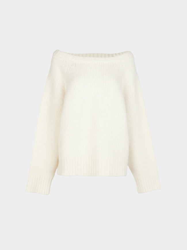 Ryan Roche - Cloud Cashmere and Silk Oversized Boat-Neck Sweater | Size: S - White - ABASK - 