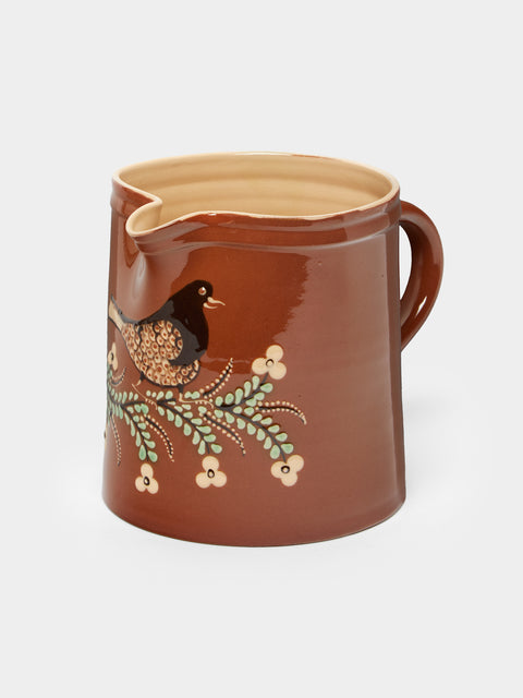 Poterie d’Évires - Birds Hand-Painted Ceramic Straight-Edge Jug -  - ABASK - 