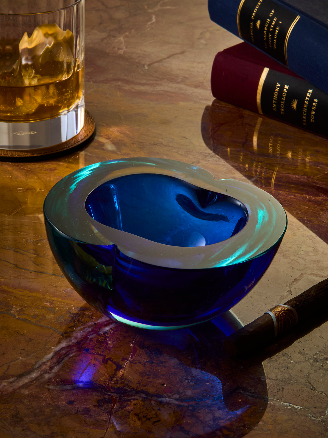 Antique and Vintage - 1970s Murano Glass Ashtray - Blue - ABASK