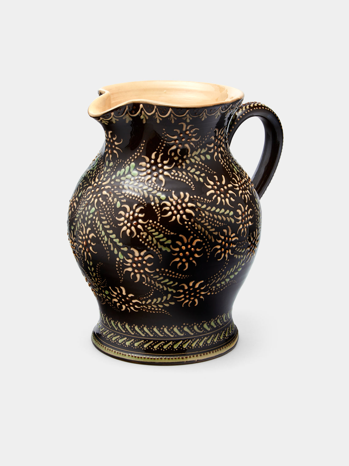 Poterie d’Évires - Flowers Hand-Painted Ceramic Large Round Jug - Dark brown - ABASK - 