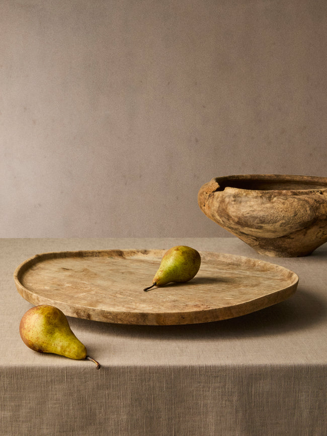 Iida Woodturning - Hand-Turned Earth-Finish Dogwood Tray (19in/49cm) - Brown - ABASK