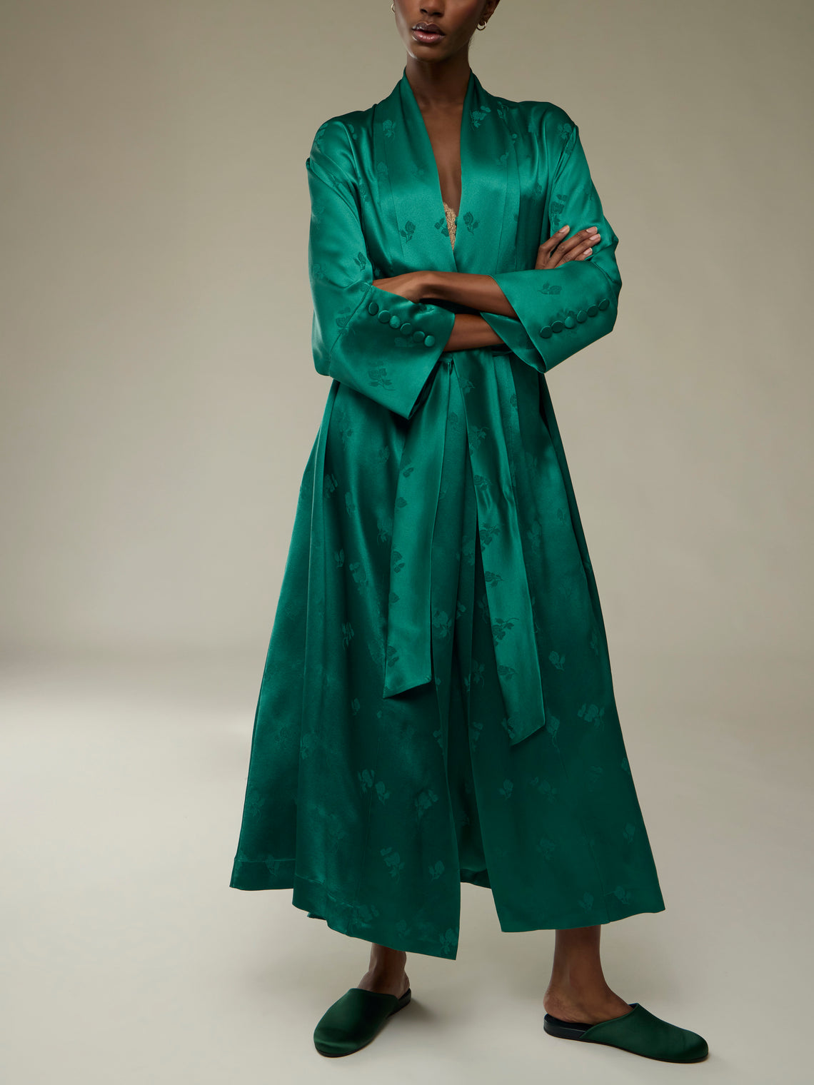 Loretta Caponi - Porzia Silk Robe | Size: S - Green - ABASK
