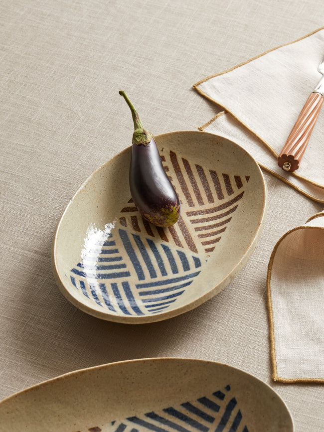Makidani-gama - No. 1 Nerikomi Ceramic Medium Oval Bowls (Set of 5) - Multiple - ABASK