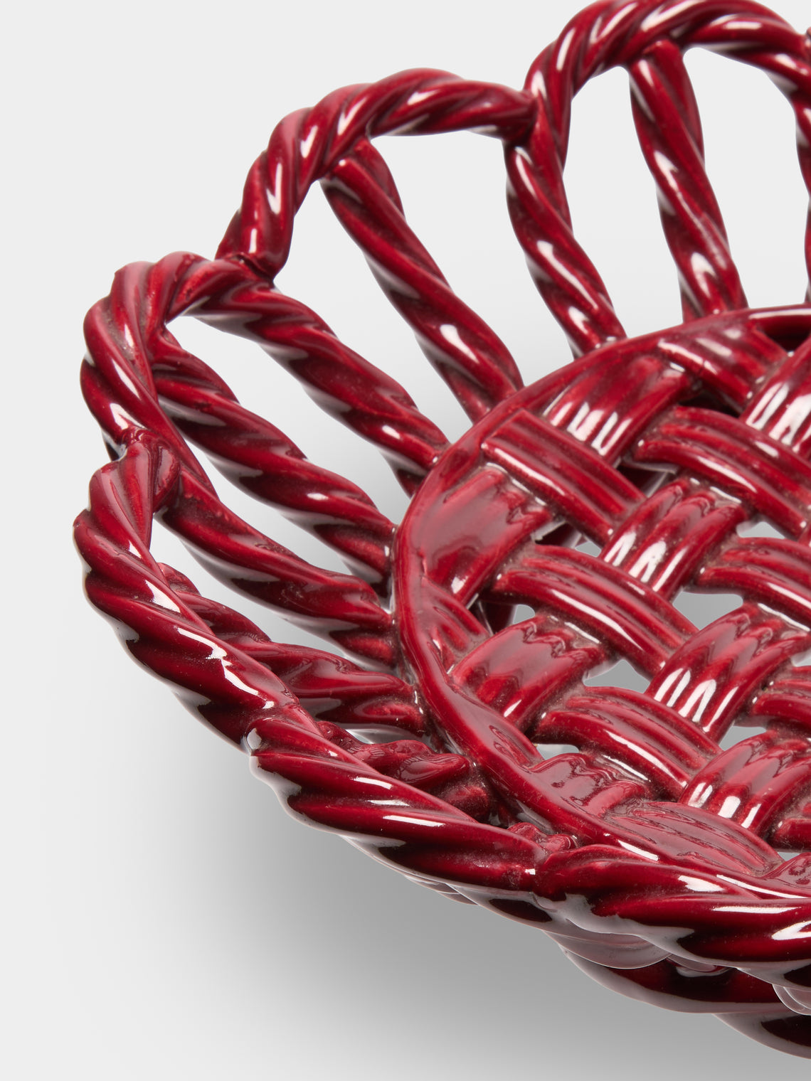 Antique and Vintage - Mid-Century Woven Ceramic Basket - Red - ABASK