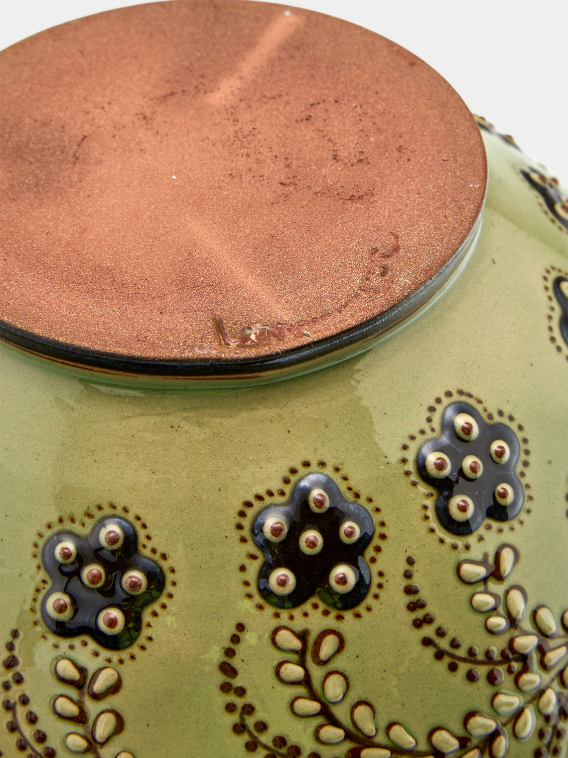 Poterie d’Évires - Flowers Hand-Painted Ceramic Large Serving Bowl - Green - ABASK