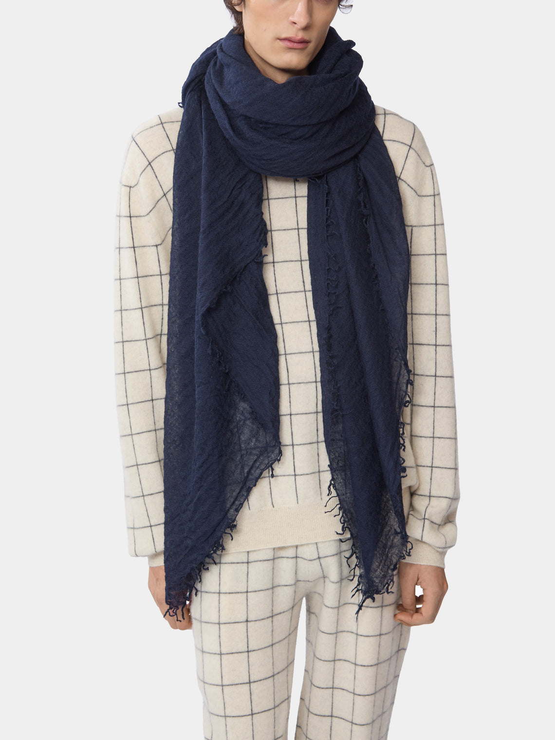 Frenckenberger - Men's Woven Cashmere Medium Scarf - Navy - ABASK