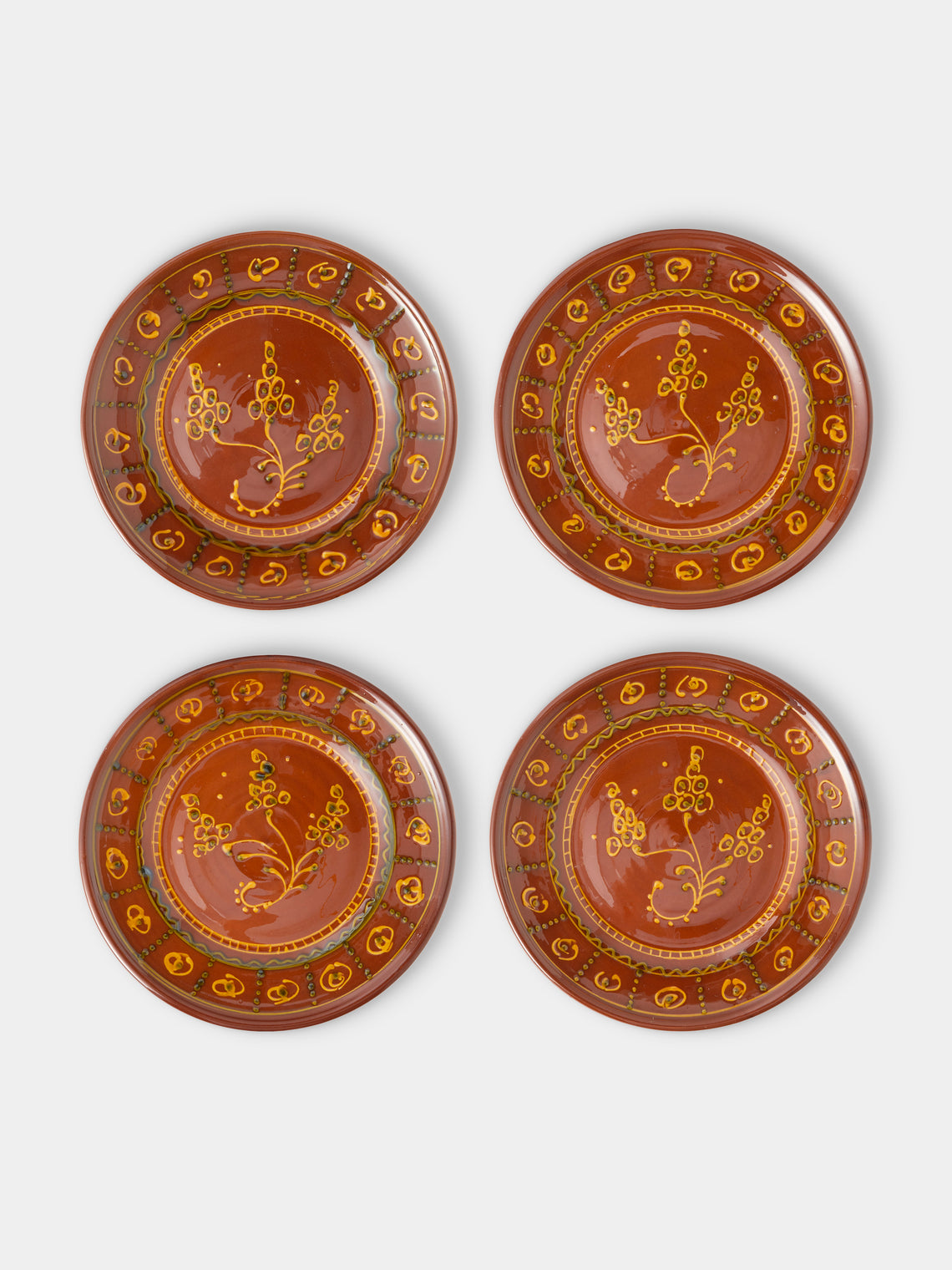 Poterie de Cliousclat - Hand-Painted Slipware Dinner Plates – 10in/25.5cm (Set of 4) - Brown - ABASK
