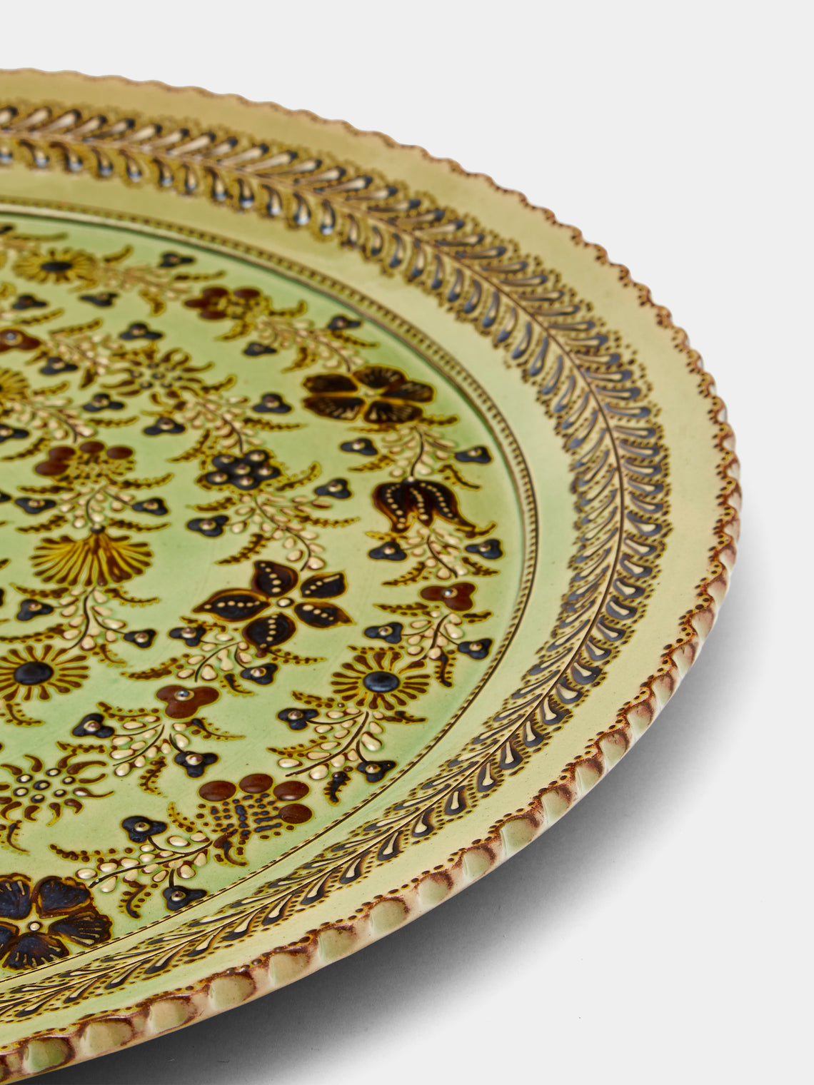 Poterie d’Évires - Flowers Hand-Painted Ceramic Extra Large Round Platter - Green - ABASK