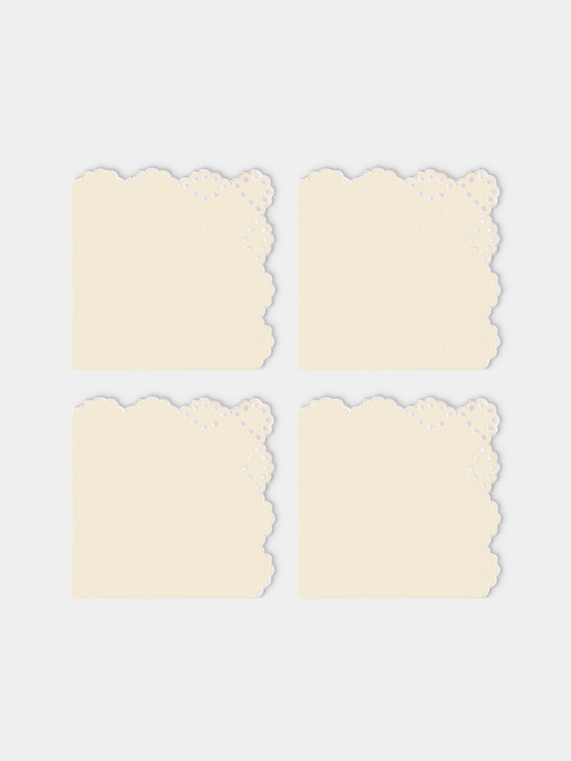 Los Encajeros - Bodoques Embroidered Linen Napkins (Set of 4) - Ivory - ABASK - 