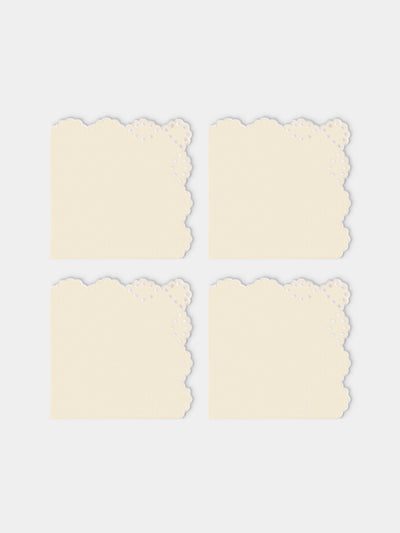Los Encajeros - Bodoques Embroidered Linen Napkins (Set of 4) - Ivory - ABASK - 