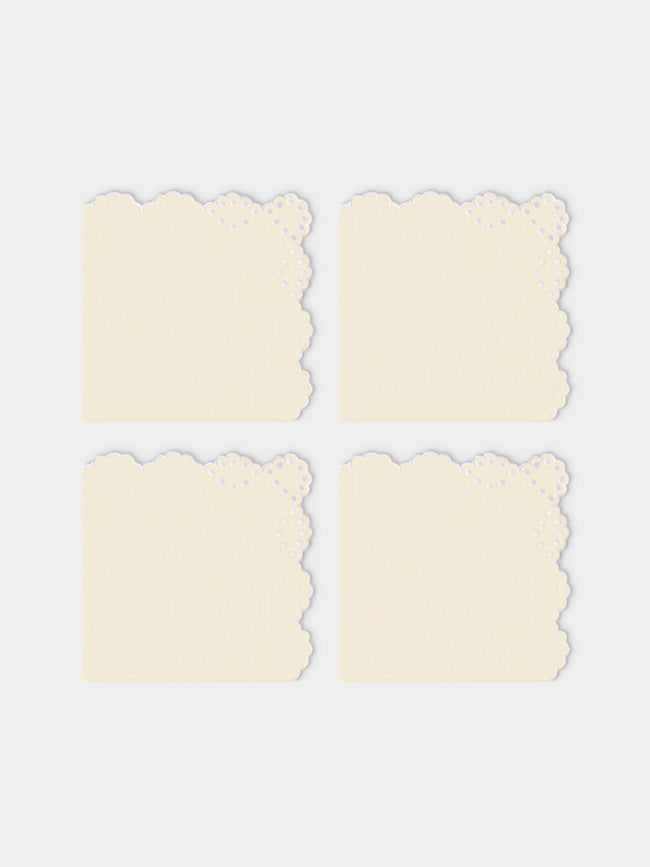 Los Encajeros - Bodoques Embroidered Linen Napkins (Set of 4) - Ivory - ABASK - 