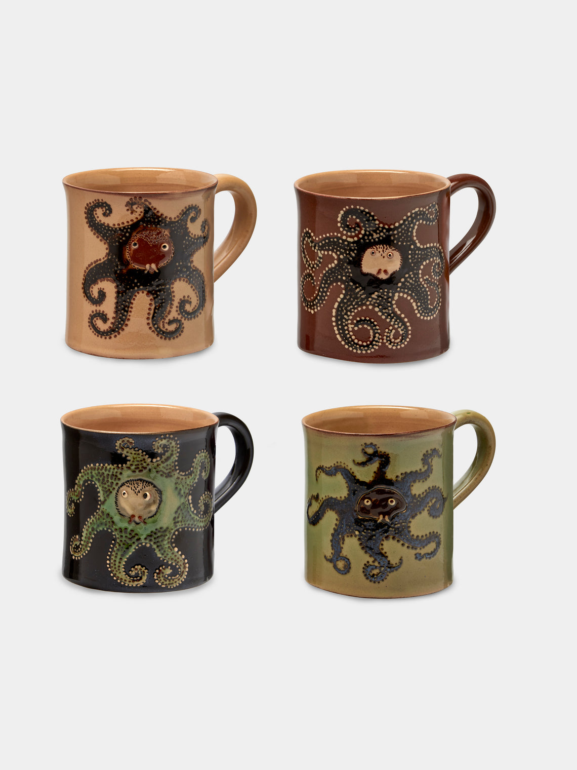 Poterie d’Évires - Octopus Hand-Painted Ceramic Mugs (Set of 4) - Multiple - ABASK - 