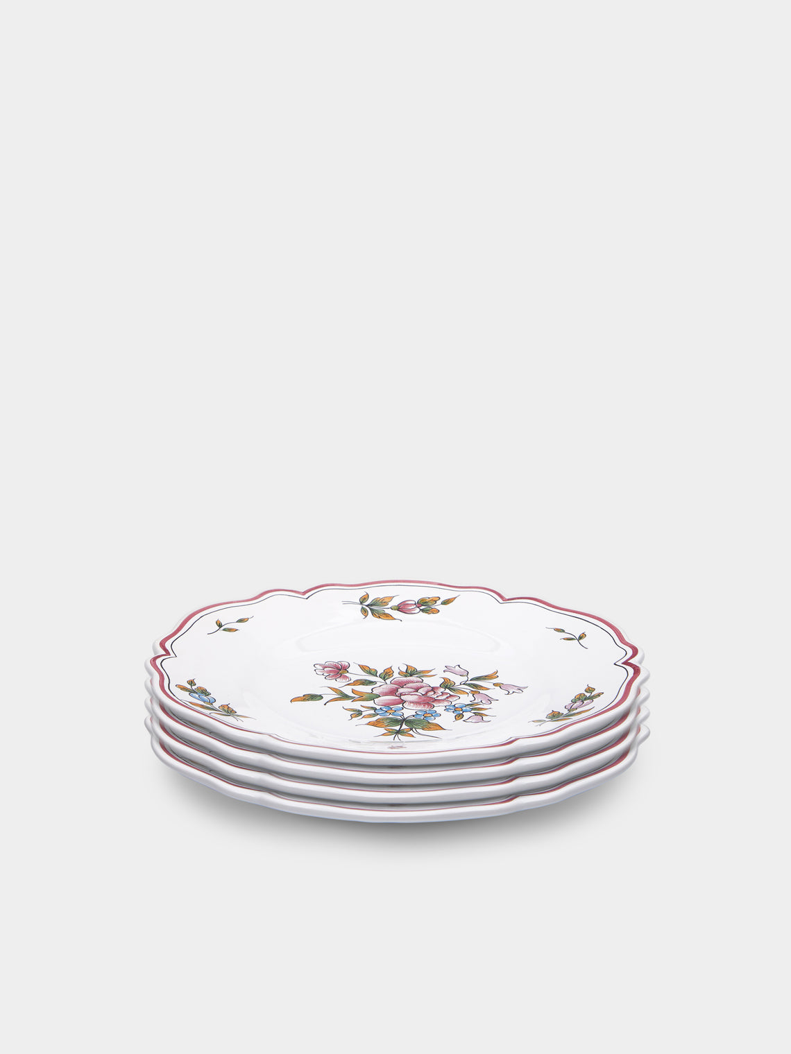 Bourg Joly Malicorne - Strasbourg Fleurs Hand-Painted Ceramic Dessert Plates (Set of 4) -  - ABASK