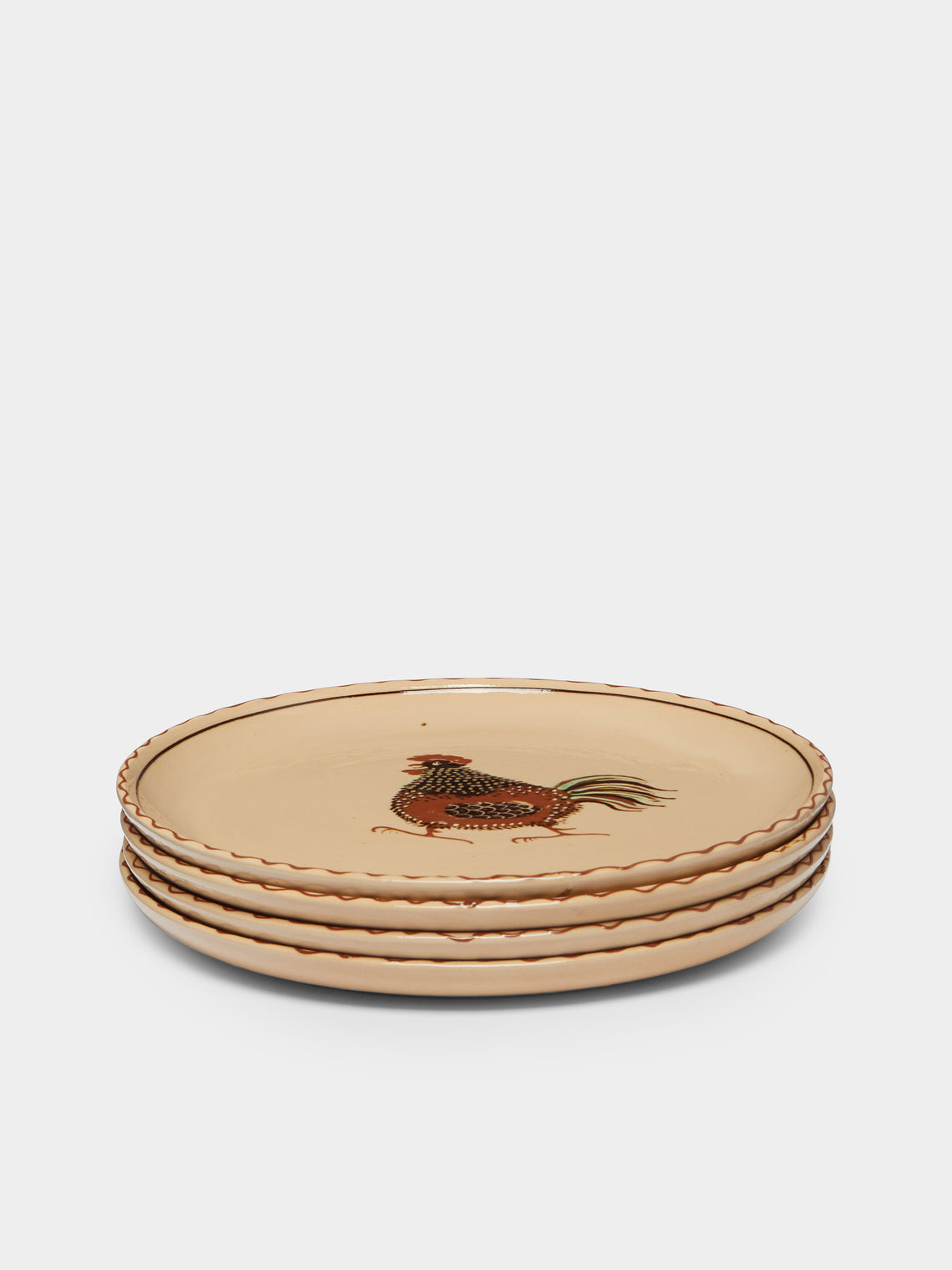Poterie d’Évires - Chickens Hand-Painted Ceramic Dinner Plates (Set of 4) -  - ABASK