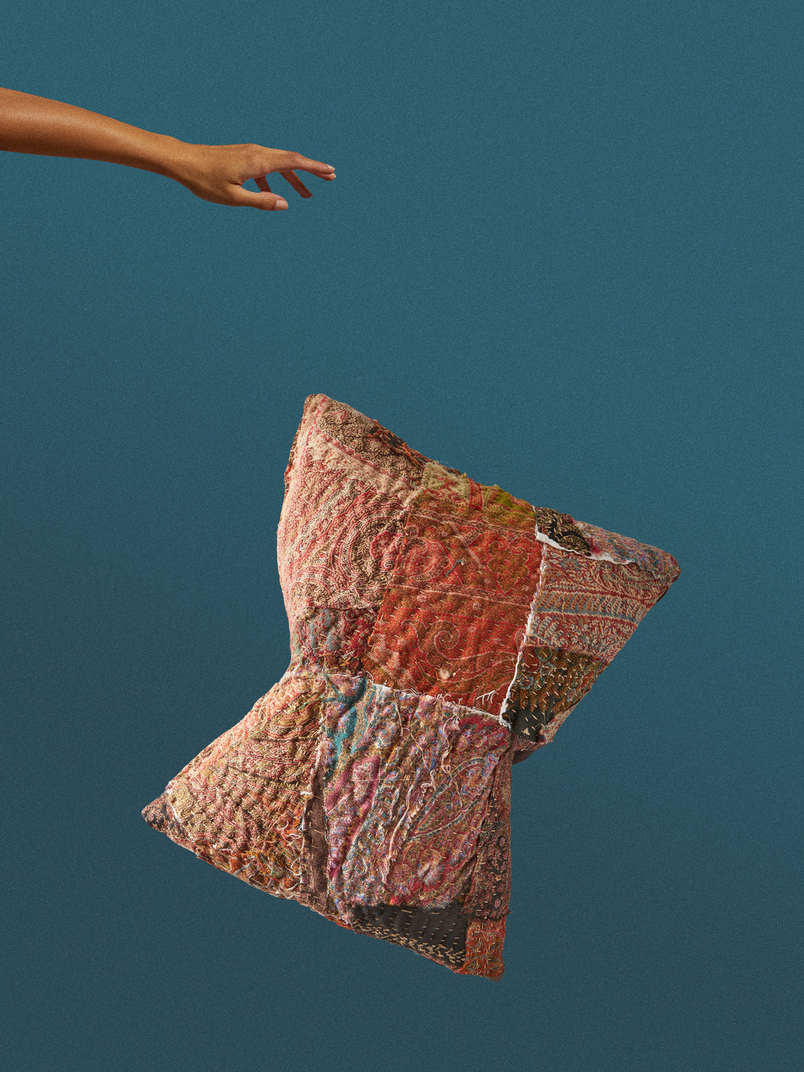 By Walid - 19th-Century Paisley Patchwork Wool and Damask Cushion (17.5in/45cm) - Multiple - ABASK