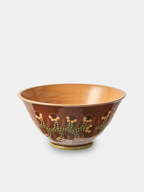 Poterie d’Évires - Flowers Hand-Painted Ceramic Salad Bowl - Light Brown - ABASK - 
