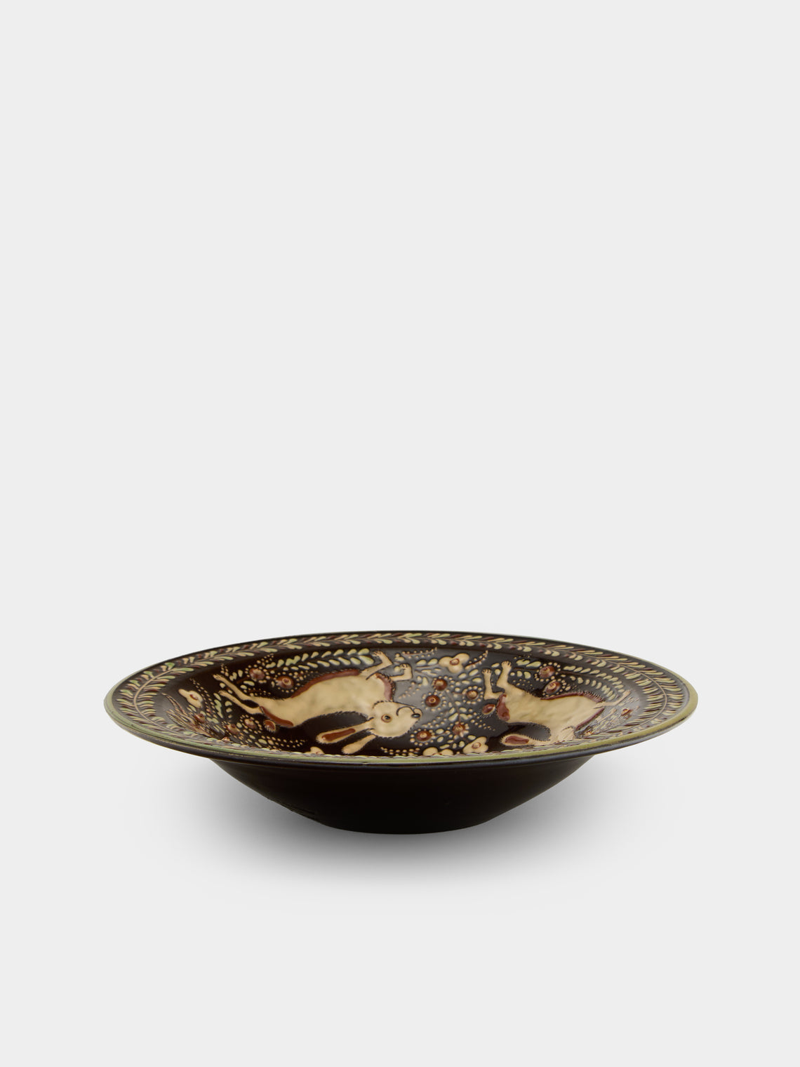 Poterie d’Évires - Rabbits Hand-Painted Ceramic Serving Bowl - Dark brown - ABASK - 
