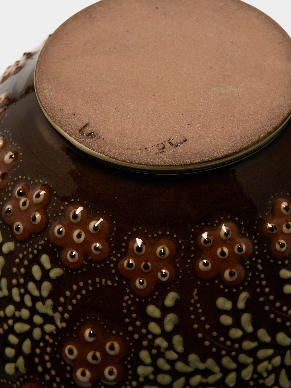 Poterie d’Évires - Flowers Hand-Painted Ceramic Petite Salad Bowl - Dark brown - ABASK