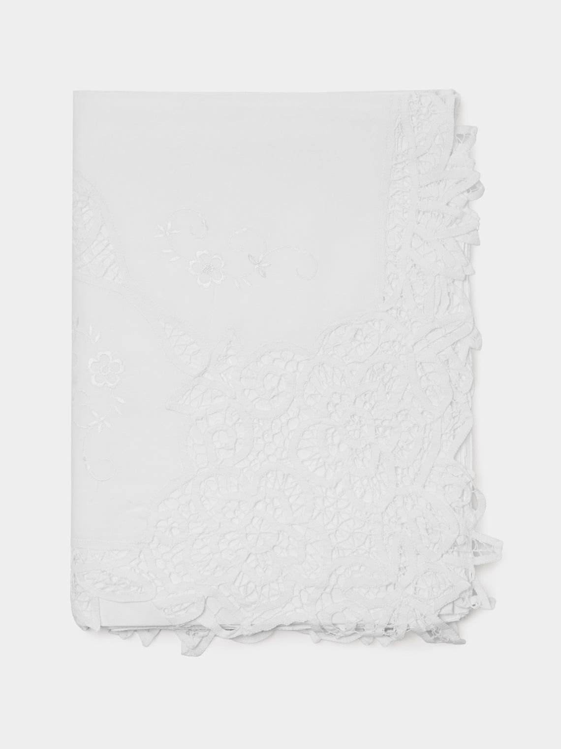 Rolande du Dreuilh Créations - Lacework Tablecloth with Napkins – 86.5in/2.2m (Set of 8) - White - ABASK