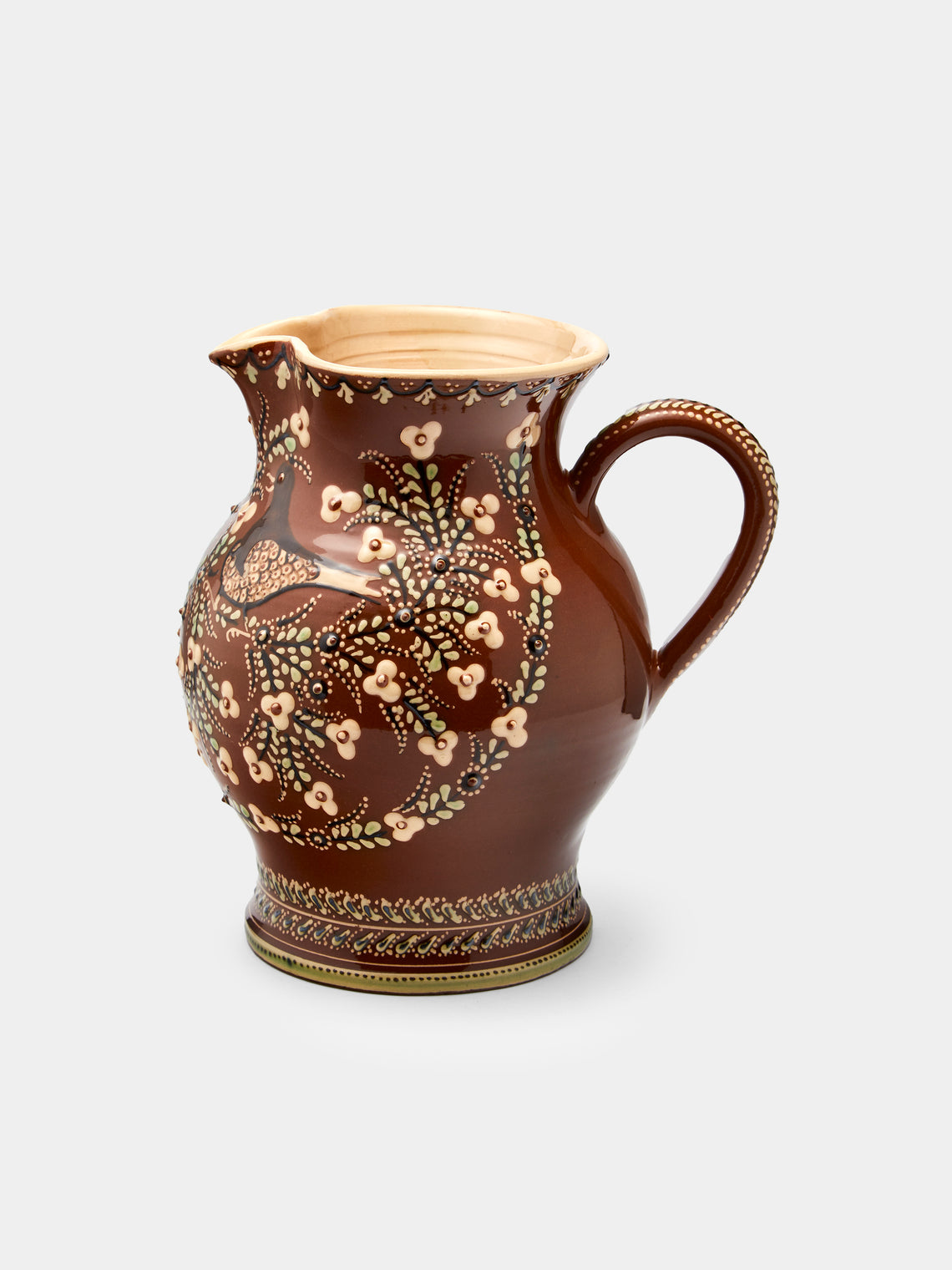 Poterie d’Évires - Birds Hand-Painted Ceramic Large Round Jug - Light brown - ABASK