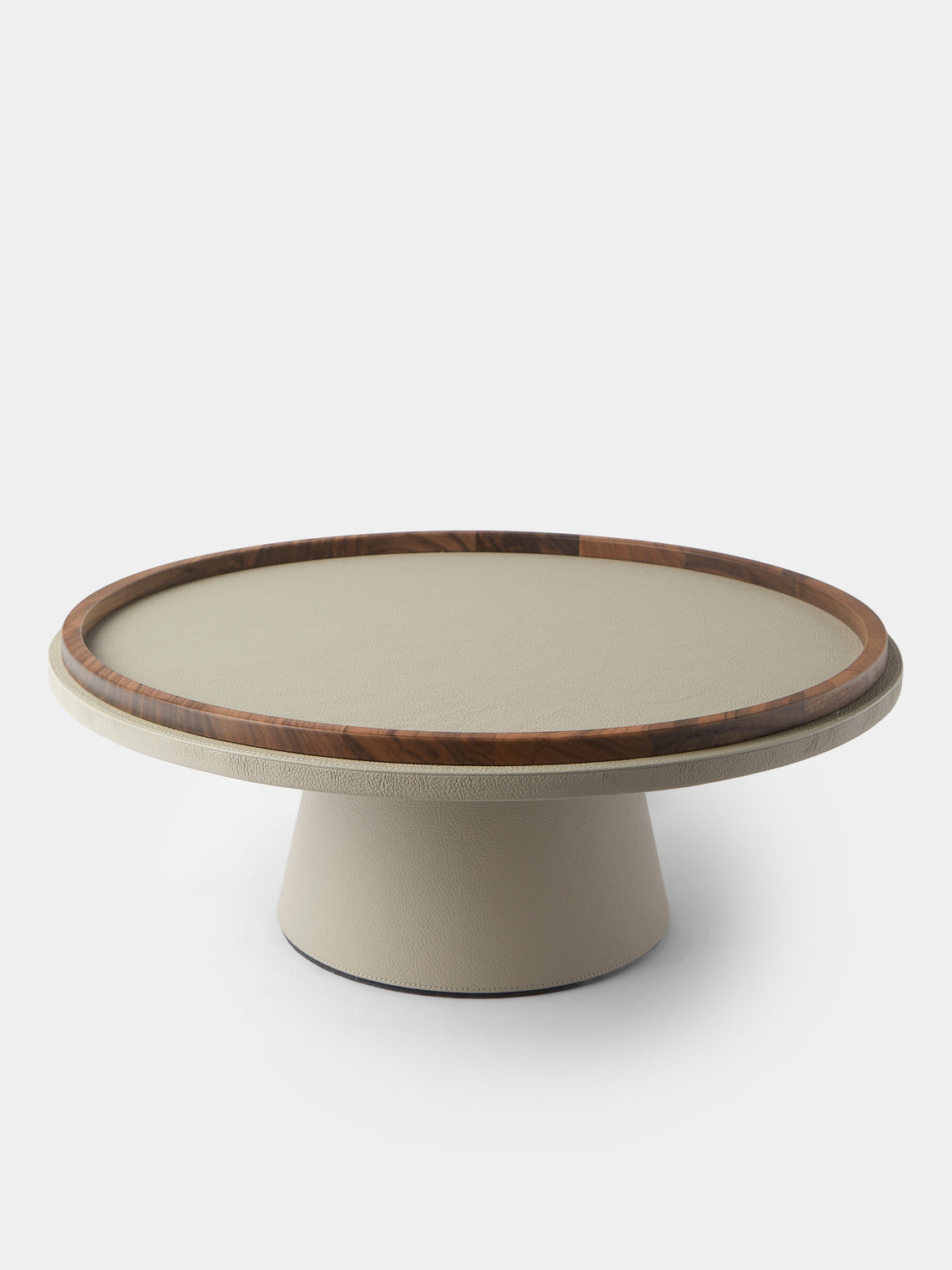 Giobagnara x Poltrona Frau - Walnut and Leather Rotating Raised Tray (19.5in/50cm) - Beige - ABASK - 