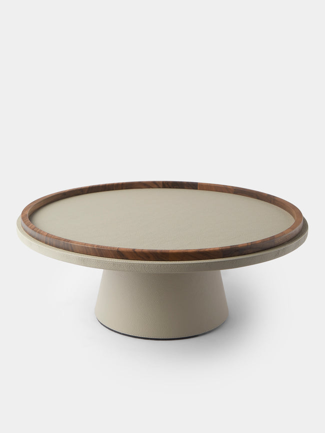Giobagnara x Poltrona Frau - Walnut and Leather Rotating Raised Tray (19.5in/50cm) - Beige - ABASK - 
