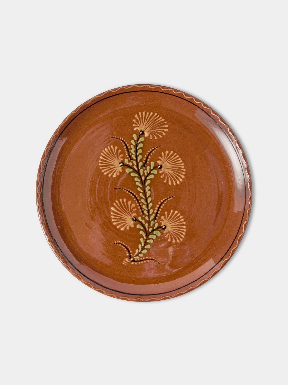 Poterie d’Évires - Flowers Hand-Painted Ceramic Dinner Plates – 9.5in/24cm (Set of 4) - Light Brown - ABASK