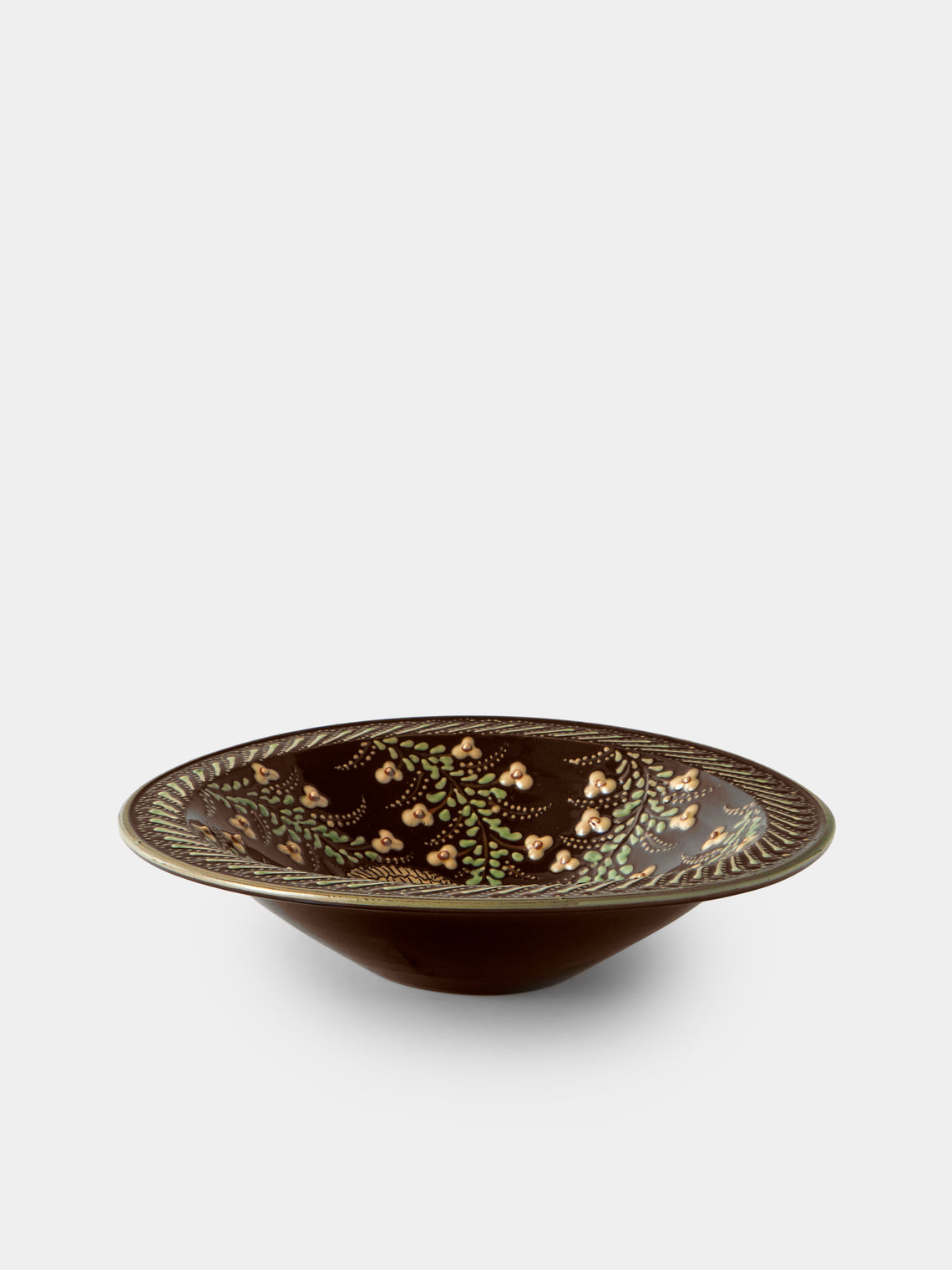Poterie d’Évires - Rams Hand-Painted Ceramic Small Serving Bowl - Dark Brown - ABASK - 