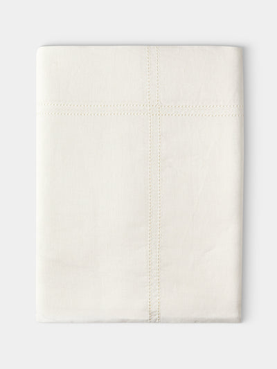 Volga Linen - Double Hem-Stitch Linen Check Rectangular Tablecloth (110in/2.8m) - Ivory - ABASK - 