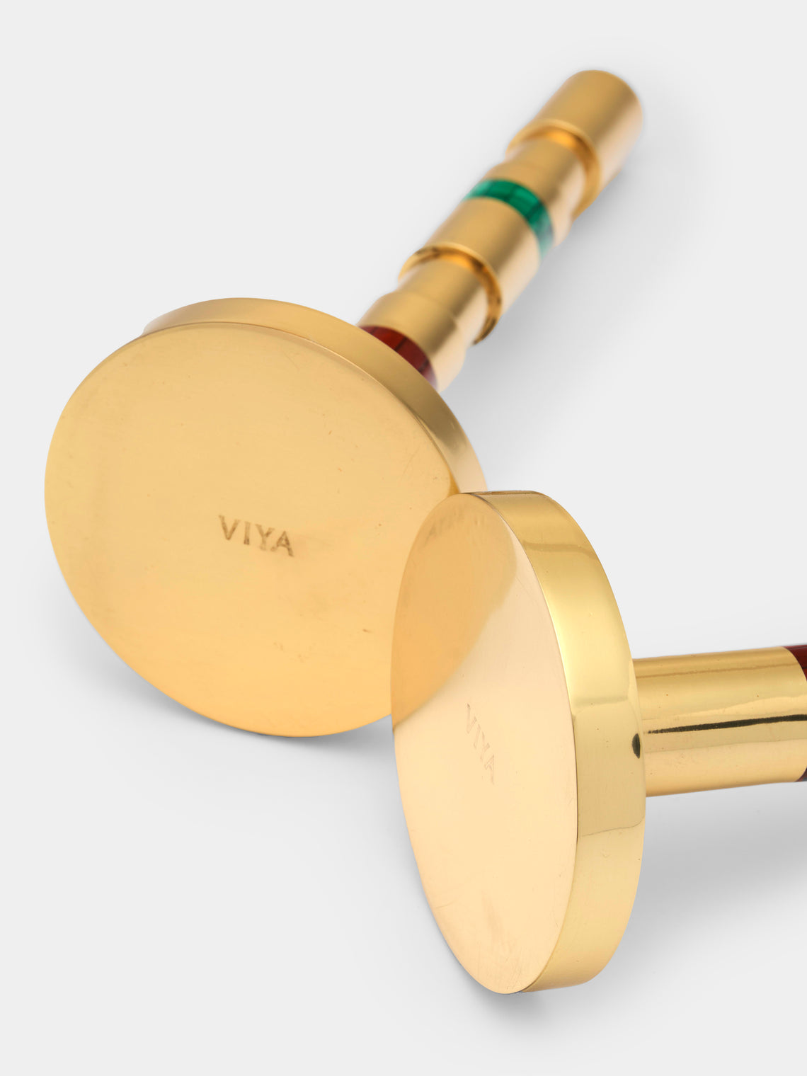 Viya - Majestic Brass and Semi-Precious Stone Candlesticks (Set of 2) -  - ABASK